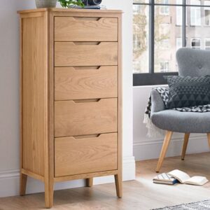 Harriet Tall Chest Of Drawers In Robust Solid Oak With 5 Drawers