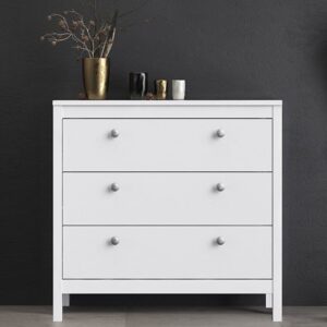 Macron Wooden Chest Of Drawers In White With 3 Drawers