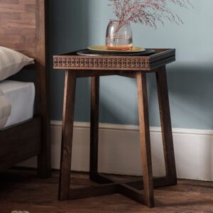 Bahia Square Wooden Bedside Table In Brown