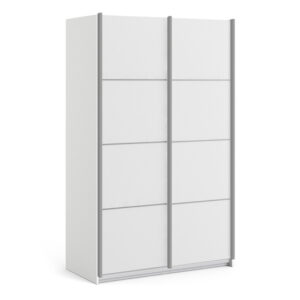 Vrok Sliding Wardrobe With 2 White Doors 5 Shelves In White