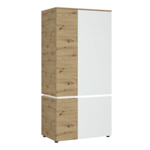 Levy Wooden Wardrobe 4 Door In White And Oak With LED