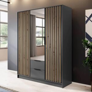 Norco Mirrored Wardrobe With 3 Hinged Doors 155cm In Graphite