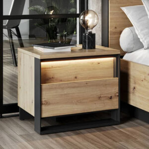 Qesso Wooden Bedside Table In Artisan Oak With LED