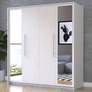 Albany Mirrored Wardrobe With 2 Hinged Doors In Silk And White