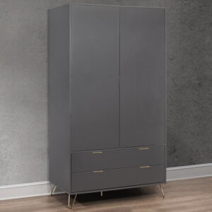 Aral Wooden Wardrobe With 2 Doors And 2 Drawers In Charcoal