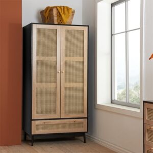 Coralie Wooden Wardrobe With 2 Doors And 1 Drawer In Black