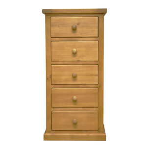 Cyprian Wooden Tall Chest Of Drawers In Chunky Pine 5 Drawers