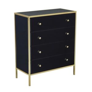 Finback Black Glass Chest Of 4 Drawers With Gold Frame
