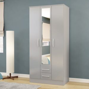 Lynn Mirrored Wardrobe With 3 Door In Grey High Gloss