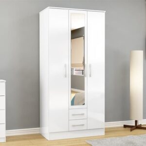 Lynn Mirrored Wardrobe With 3 Door In White High Gloss