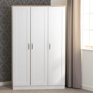 Parnu Wooden Wardrobe With 3 Doors In White And Oak