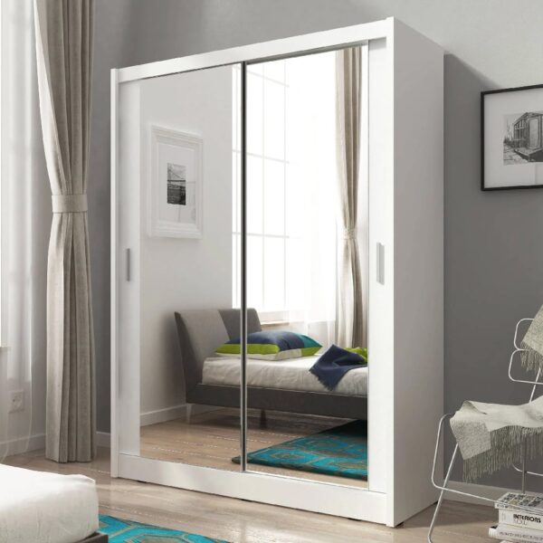 Mack Mirrored Wardrobe 130cm With 2 Sliding Doors In Matt White