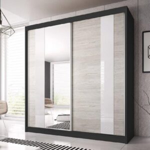 Mesa 183cm Mirrored Wardrobe And 2 Sliding Doors In Matt Black