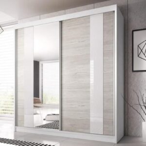 Mesa 183cm Mirrored Wardrobe And 2 Sliding Doors In Matt White
