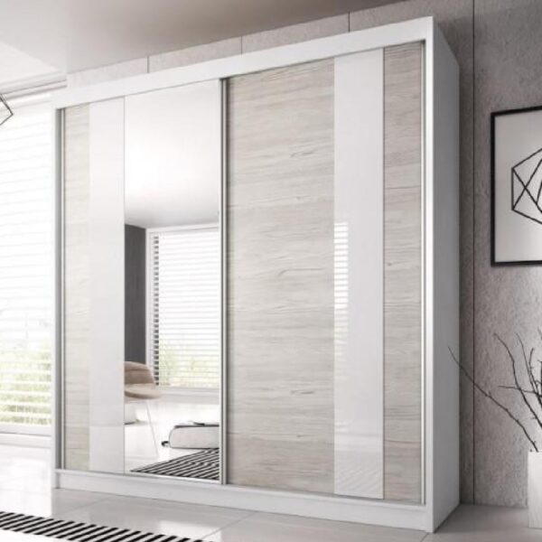 Mesa 183cm Mirrored Wardrobe And 2 Sliding Doors In Matt White