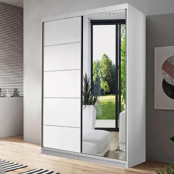 Nichols Wooden Wardrobe With 2 Sliding Doors In Matt White