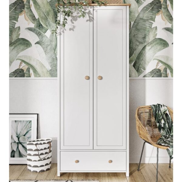 Sevilla I Wooden Wardrobe With 2 Doors In Matt White And Oak