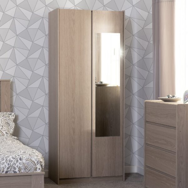 Palmyra Mirrored Wardrobe With 2 Doors In Smoked Ash