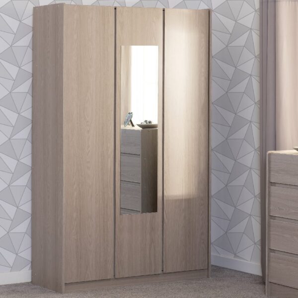 Palmyra Mirrored Wardrobe With 3 Doors In Smoked Ash