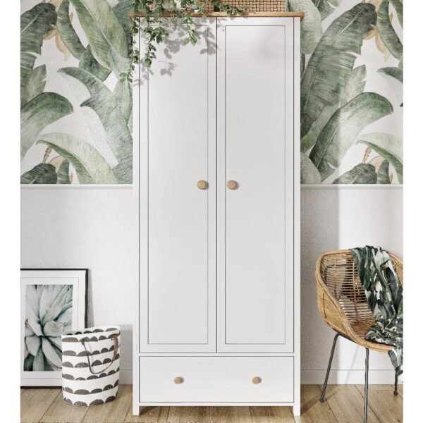 Sevilla II Wooden Wardrobe With 2 Doors In Matt White And Oak
